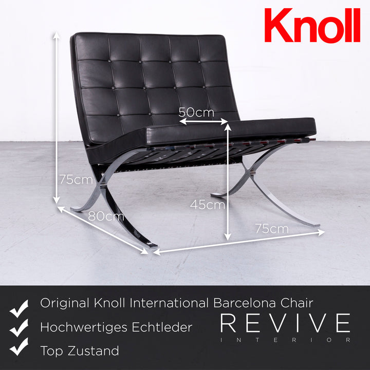 Knoll International Barcelona Chair Designer Leder Sessel Garnitur Schwarz Echtleder Stuhl #6918