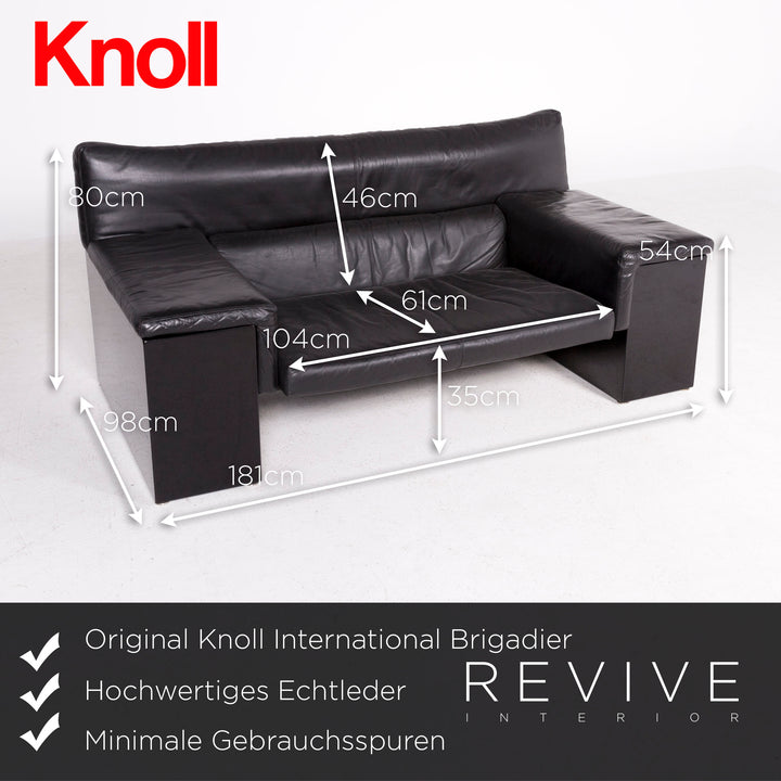 Knoll International Brigadier by Cini Boeri Leder Sofa Schwarz Echtleder Zweisitzer Couch #8563