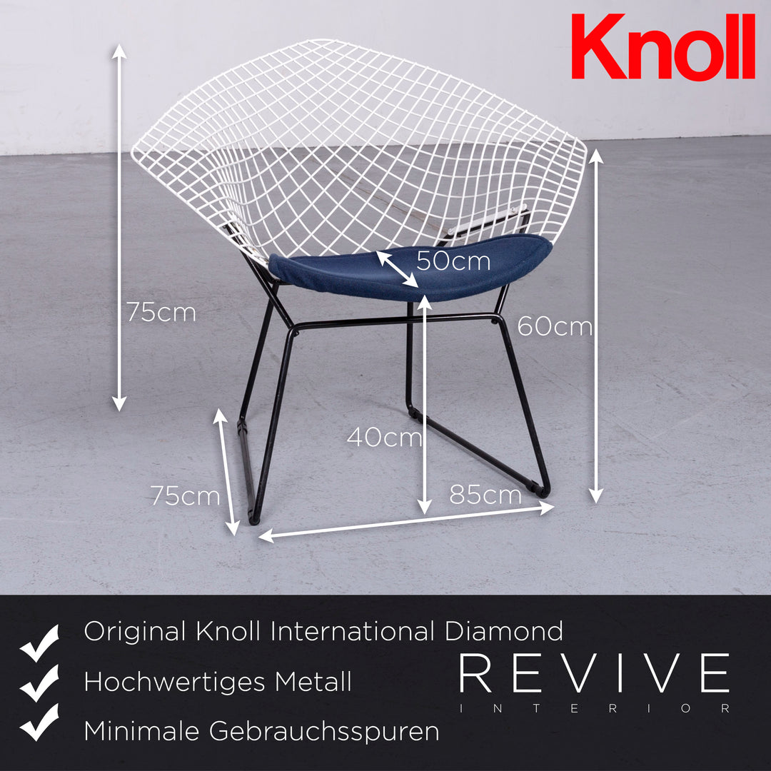 Knoll International Diamond Chair Harry Bertoia Sessel Weiß Stoff Stuhl #6747
