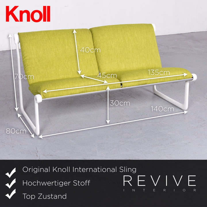 Knoll International Sling Designer Fabric Sofa Green Two Seater Couch Bench #7006