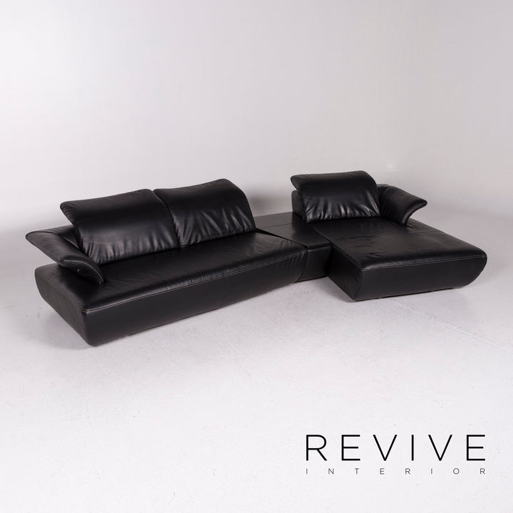 Koinor Avanti leather sofa set black 1x corner sofa 1x stool function #11842