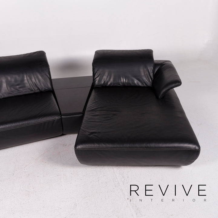 Koinor Avanti leather sofa set black 1x corner sofa 1x stool function #11842