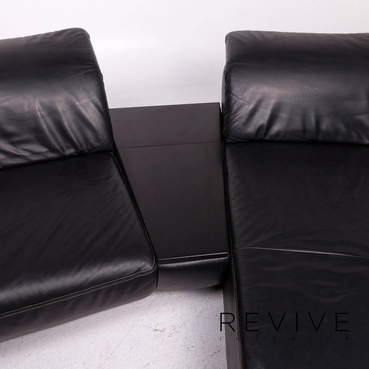 Koinor Avanti Leather Corner Sofa Black Sofa incl. Console Storage Function Couch #11677