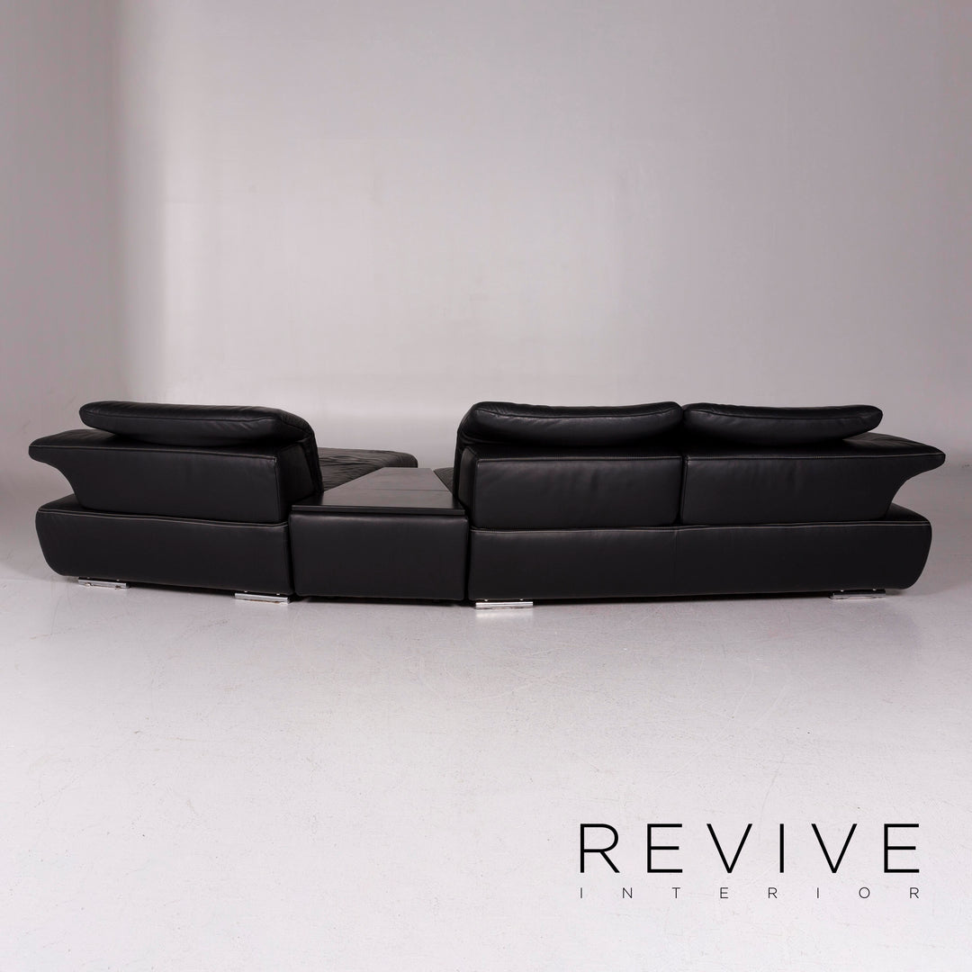 Koinor Avanti Leather Corner Sofa Black Sofa incl. Console Storage Function Couch #11677