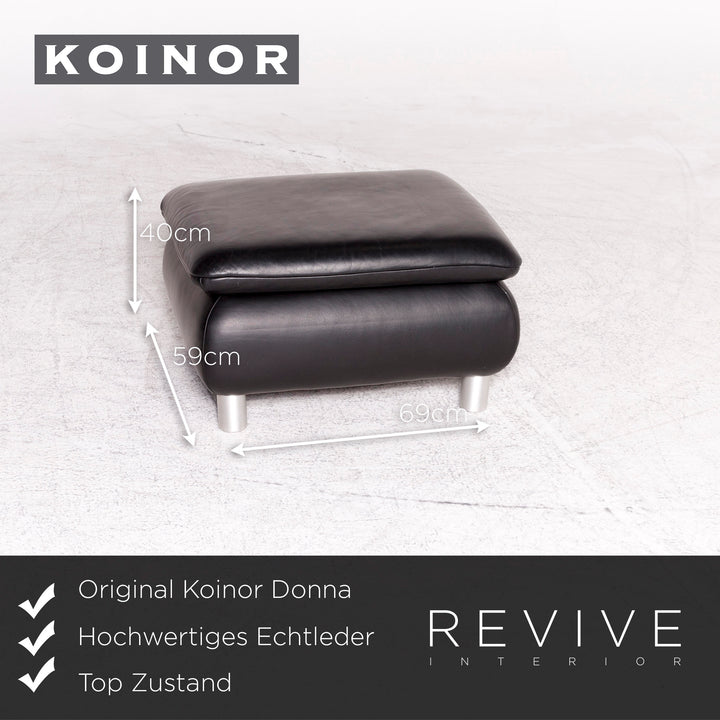 Koinor Donna Designer Leather Stool Black Genuine Leather Footstool #8715