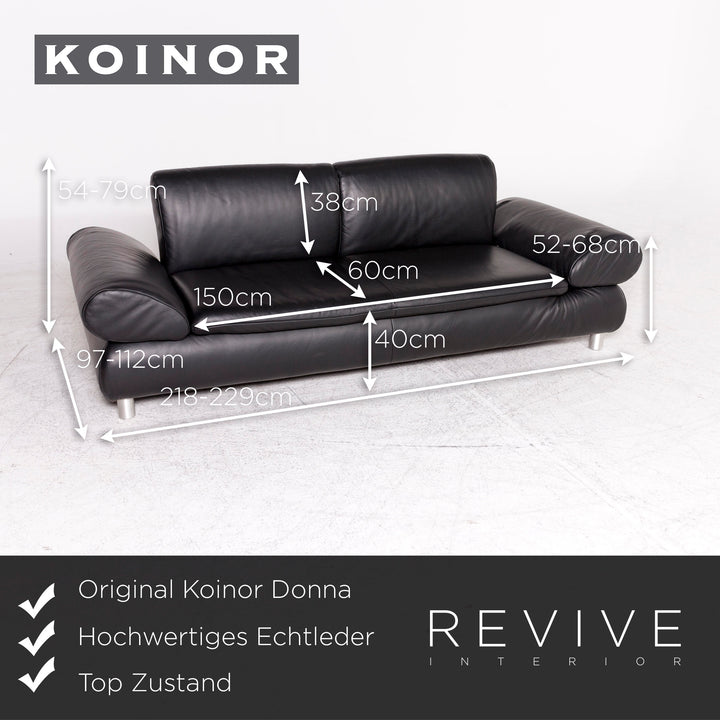 Koinor Donna designer leather sofa black real leather three-seater couch function sofa bed sofa bed #8716