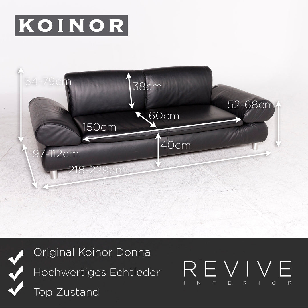 Koinor Donna Designer Leder Sofa Hocker Garnitur Schwarz Echtleder Zweisitzer Couch #8874
