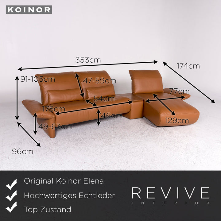 Koinor Elena Leather Corner Sofa Brown Function Couch #9580
