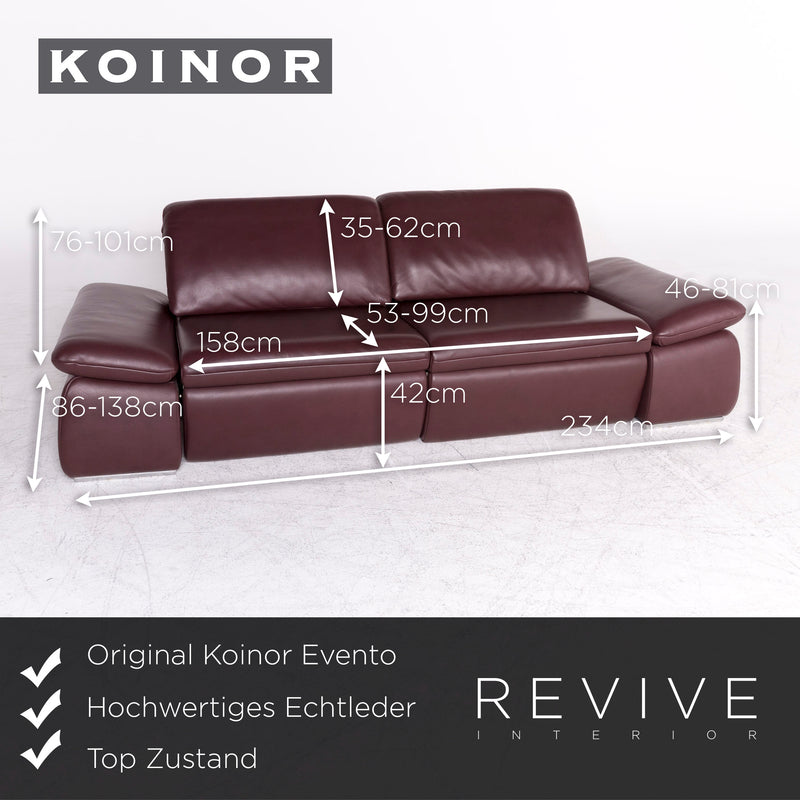 Koinor Evento Leder Sofa Rot Weinrot Echtleder Dreisitzer Couch 
