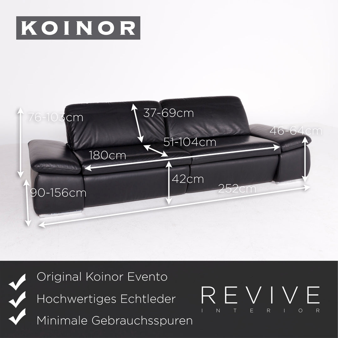 Koinor Evento Designer Leder Sofa Schwarz Echtleder Dreisitzer Couch Funktion Relax #8355