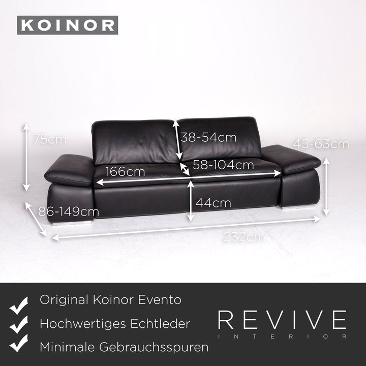 Koinor Evento Designer Leder Sofa Schwarz Zweisitzer Couch #8725