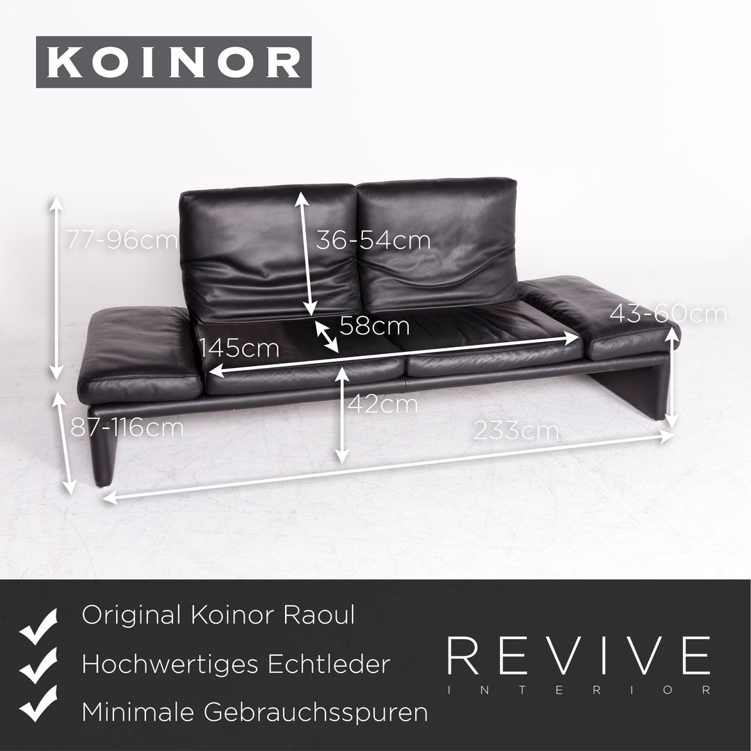 Koinor Raoul canapé en cuir design noir en cuir véritable canapé trois places #8647