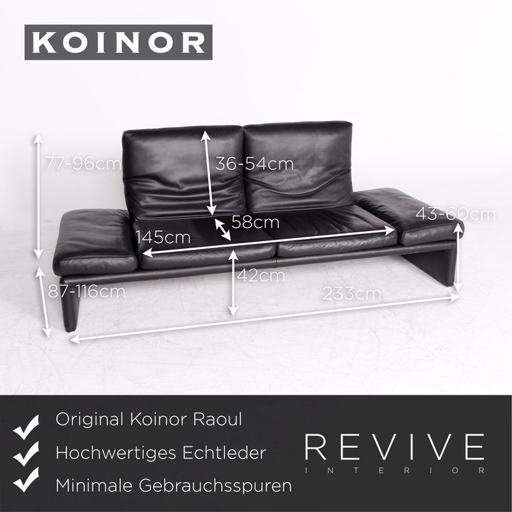 Koinor Raoul canapé en cuir design noir en cuir véritable canapé trois places #8647