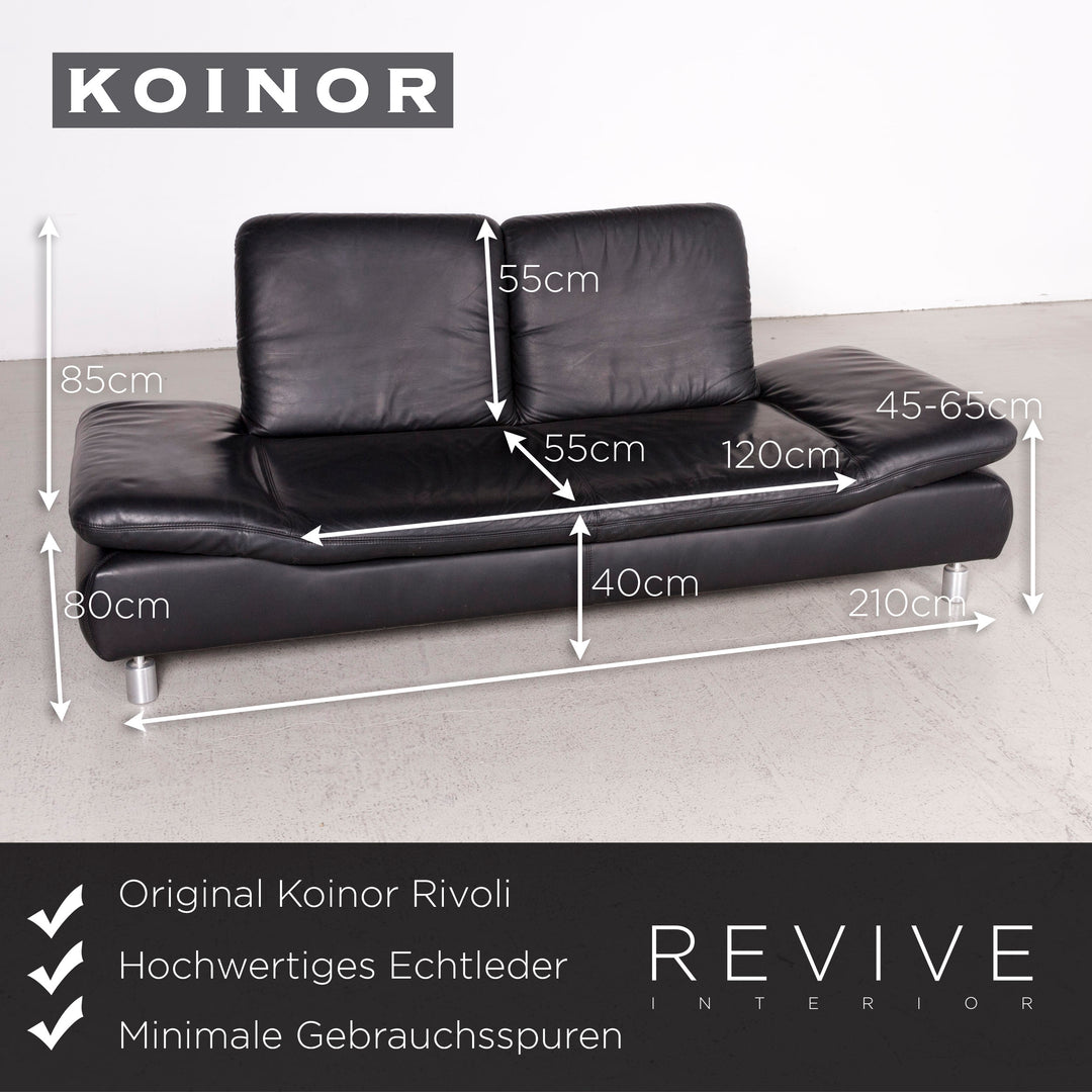 Koinor Rivoli Designer Leder Sofa Schwarz Echtleder Dreisitzer Couch #7826