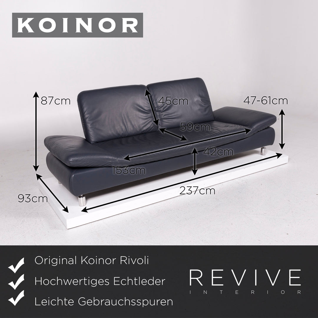 Koinor Rivoli Leder Sofa Blau Graublau Zweisitzer Funktion Couch #12094