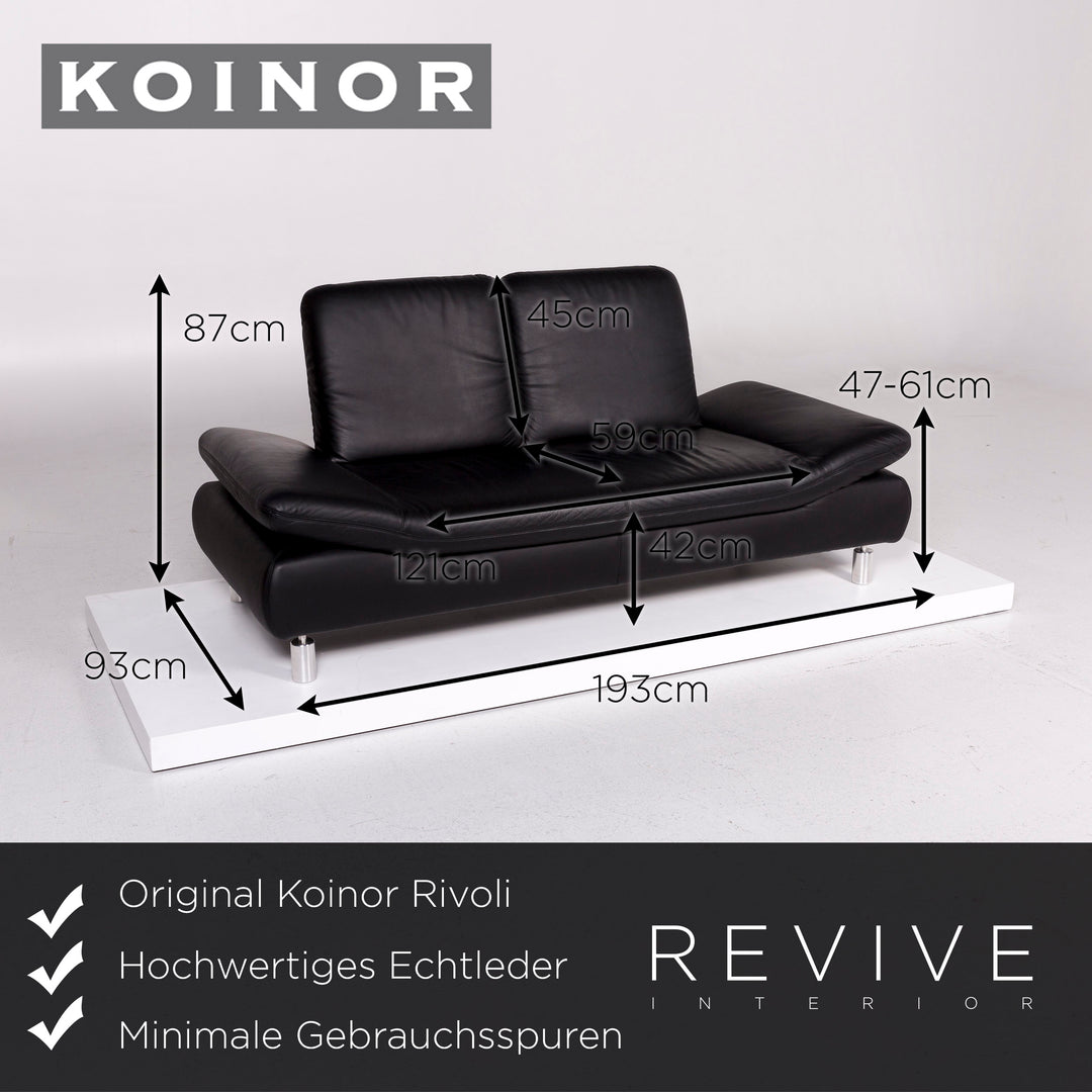 Koinor Rivoli Leather Sofa Black Two Seater Function Couch #11325