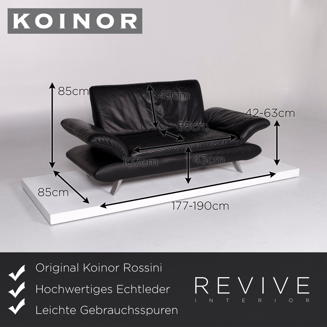Koinor Rossini Leather Sofa Black Two Seater Function Couch #10568