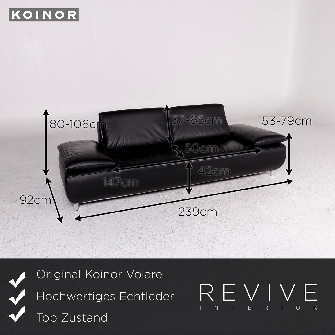 Koinor Volare Leder Sofa Schwarz Zweisitzer Couch #9756