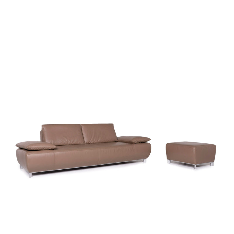 Koinor Volare Leder Sofa Garnitur Braun Schlamm 1x Dreisitzer 1x Hocker 
