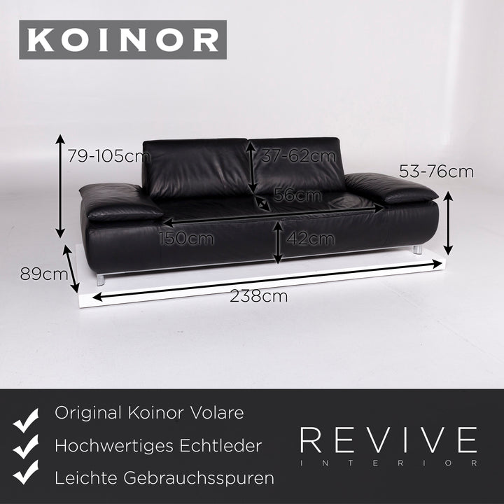 Koinor Volare Leder Sofa Schwarz Dreisitzer Funktion Couch #10616