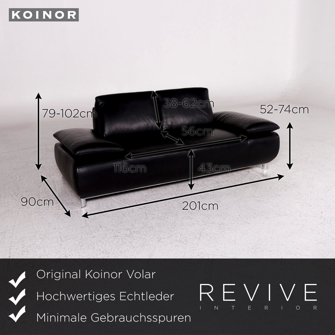 Koinor Volare Leder Sofa Schwarz Zweisitzer Couch #10215