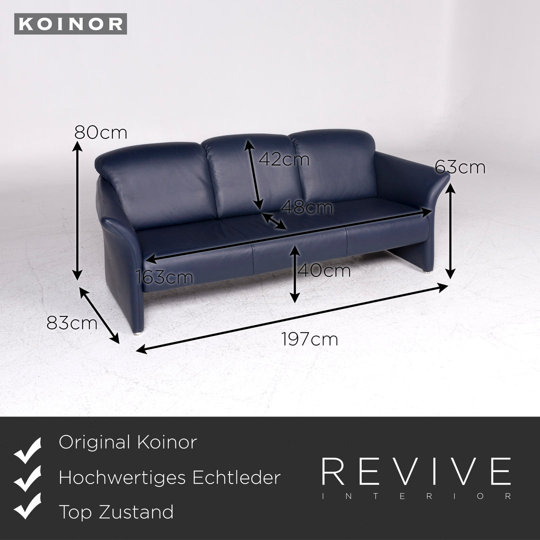 Koinor Leder Sofa Garnitur Blau 1x Dreisitzer 1x Zweisitzer 1x Sessel 1x Hocker #9453