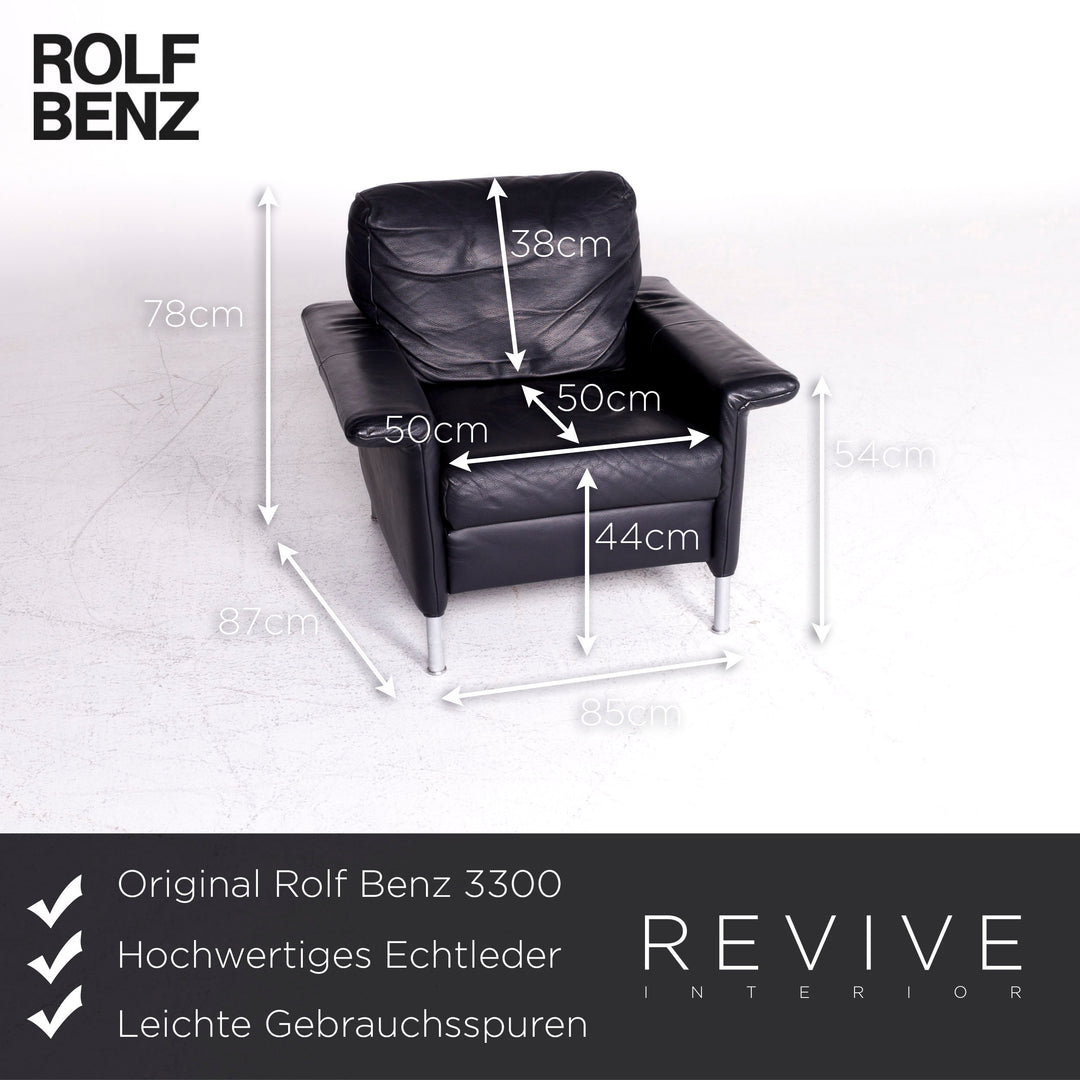 Rolf Benz 3300 ensemble de fauteuils en cuir fauteuil bleu foncé #8961