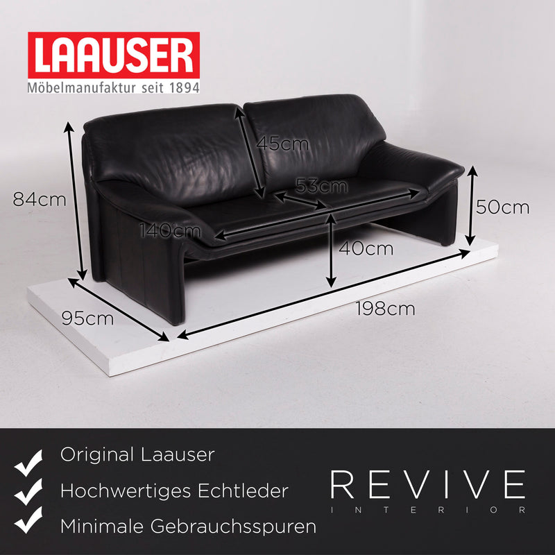 Laauser Atlanta Leder Sofa Schwarz Dreisitzer 
