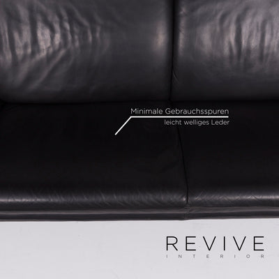 Laauser Atlanta Leder Sofa Schwarz Dreisitzer #11808