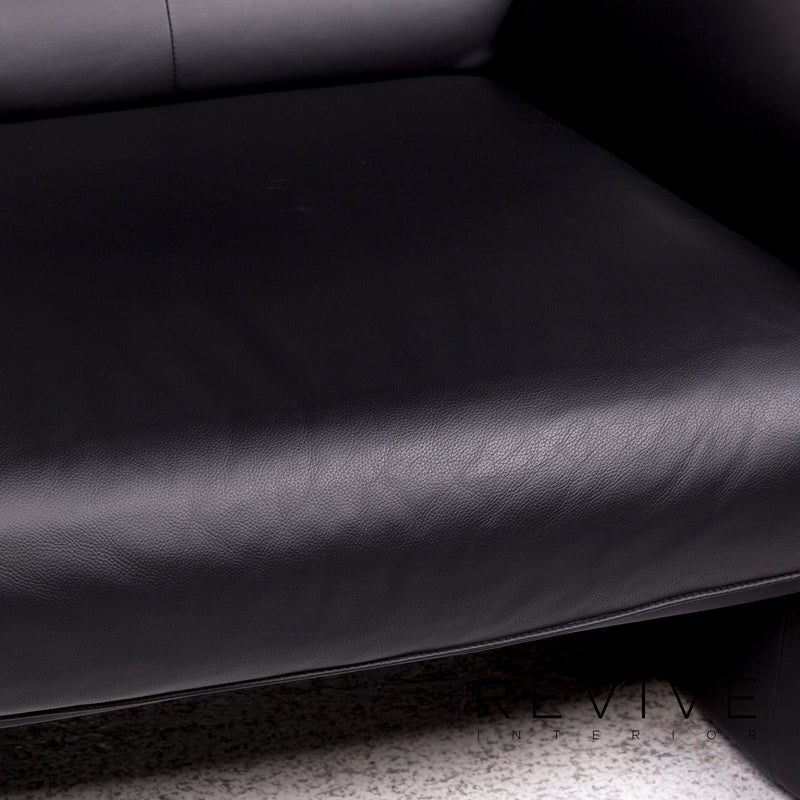 Laauser Leder Sofa Garnitur Schwarz 1x Dreisitzer 1x Zweisitzer 1x Sessel Funktion Couch 