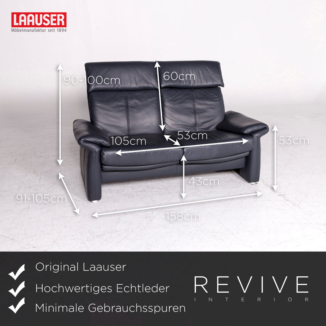 Laauser Leder Sofa Blau Zweisitzer Couch #8869