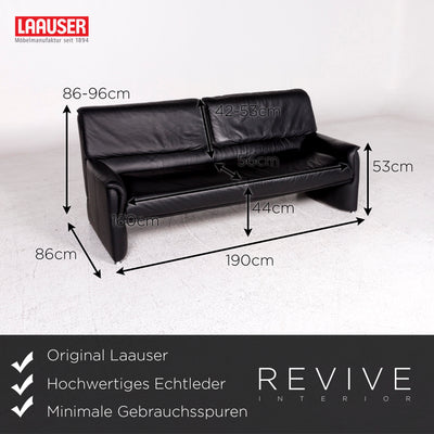 Laauser Leder Sofa Garnitur Schwarz 1x Dreisitzer 1x Zweisitzer 1x Sessel Funktion Couch #10035
