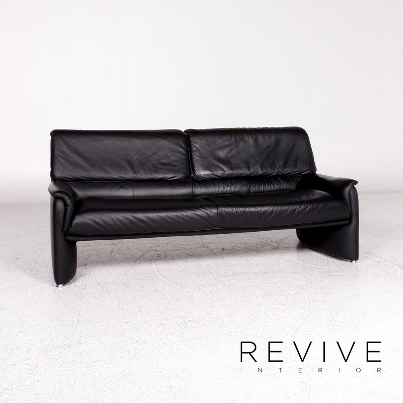 Laauser Leder Sofa Garnitur Schwarz 1x Dreisitzer 1x Zweisitzer 1x Sessel Funktion Couch 