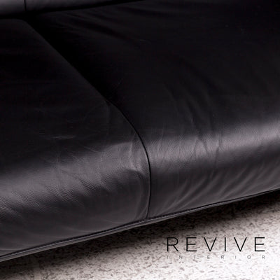 Laauser Leder Sofa Garnitur Schwarz 1x Dreisitzer 1x Zweisitzer 1x Sessel Funktion Couch #10035