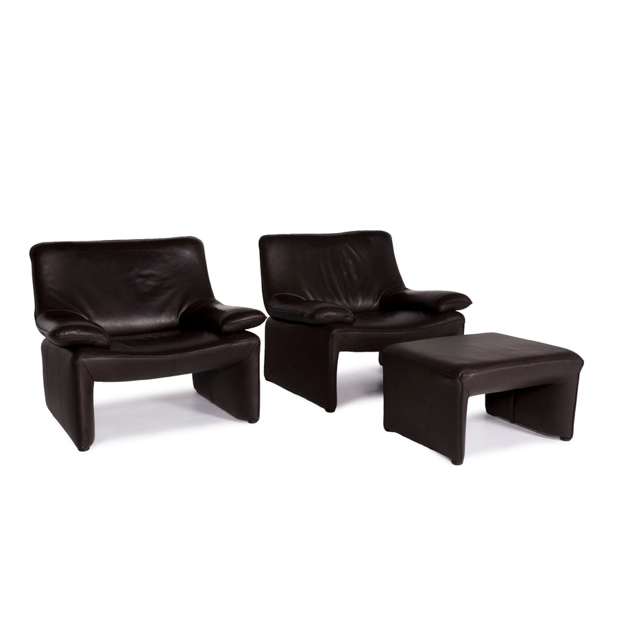 Laauser Flair leather brown armchair set 2x armchair 1x stool #10627