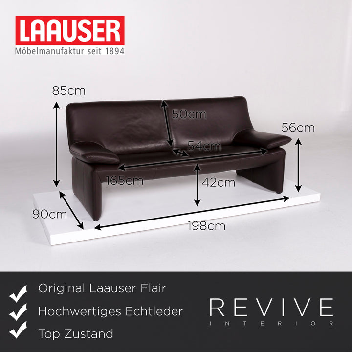 Laauser Flair Leder Sofa Braun Dunkelbraun Dreisitzer Couch #10574
