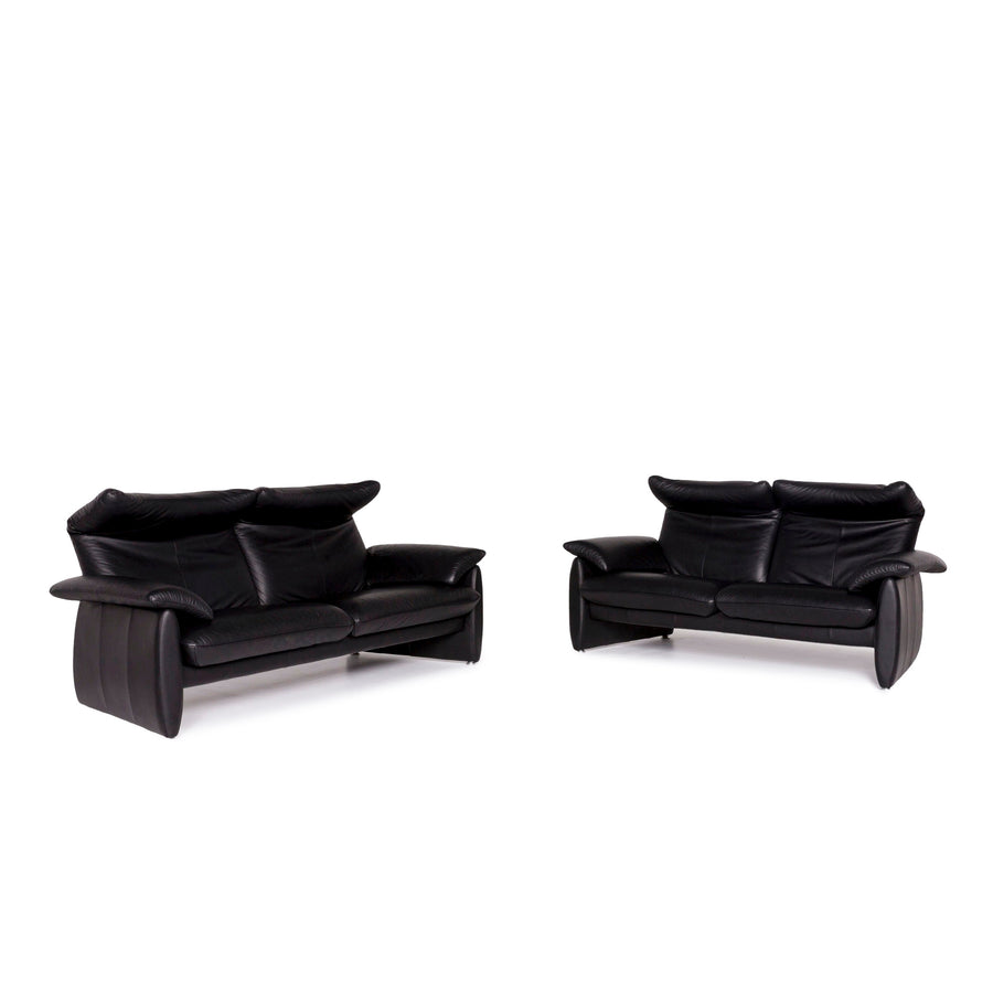 Laaus leather sofa set black 1x three-seater 1x two-seater #11518