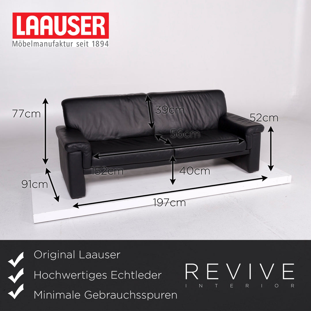 Laauser Leder Sofa Schwarz Dreisitzer Couch #11081