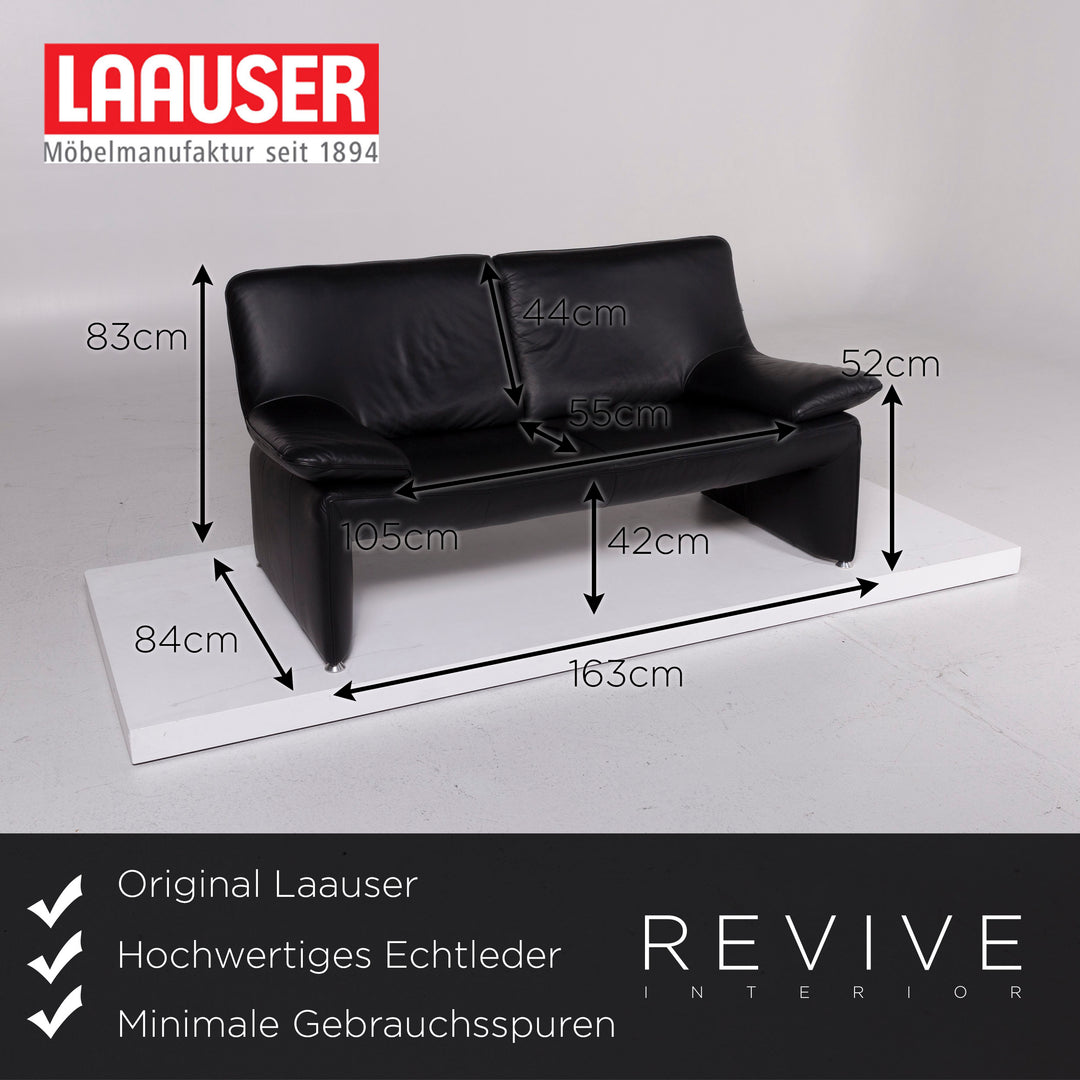 Laauser Leder Sofa Garnitur Schwarz 1x Dreisitzer 1x Zweisitzer 1x Sessel 1x Hocker #11506