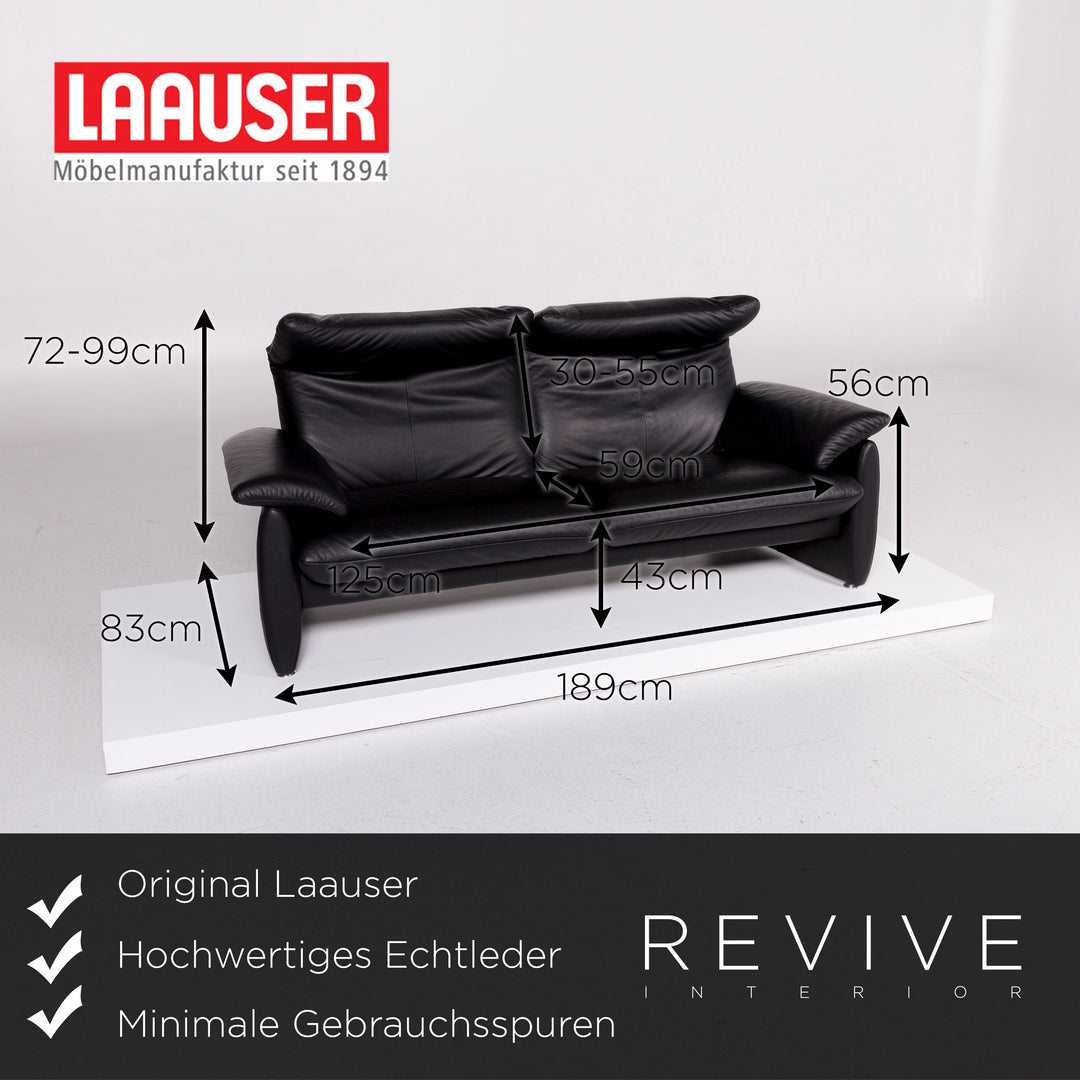 Laauser Leder Sofa Schwarz Zweisitzer Funktion Couch #11364