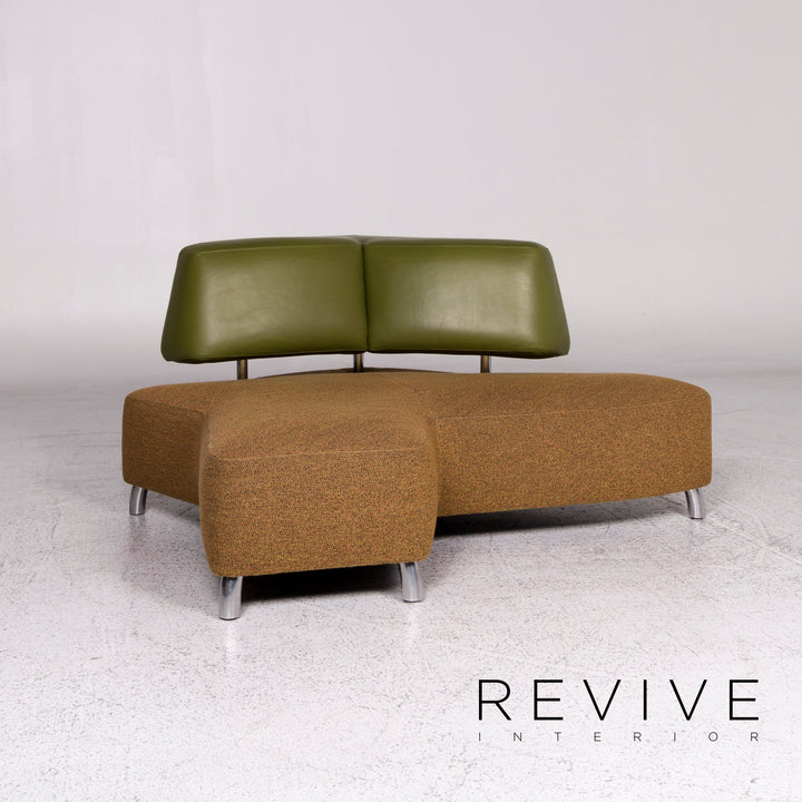 Leolux Archipel designer fabric sofa set green brown 1x three-seater 1x two-seater #9748