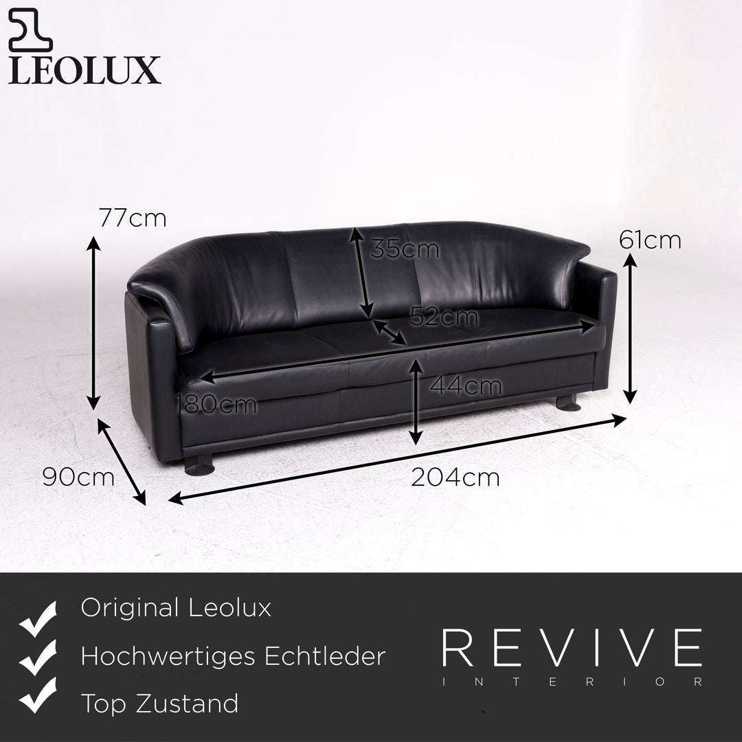 Leolux Leder Sofa Schwarz Dreisitzer Couch #9532