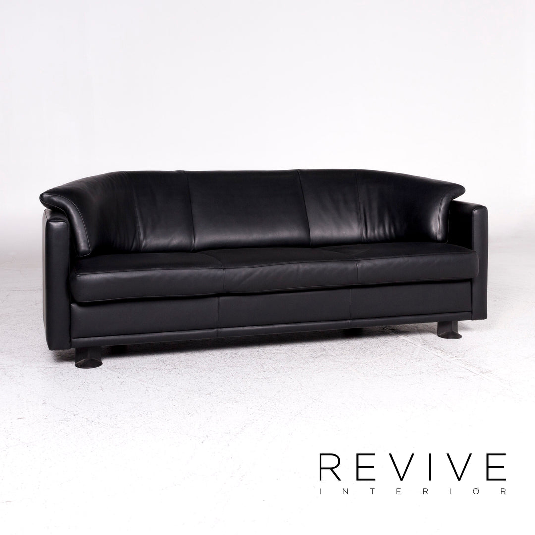 Leolux leather sofa black three-seater couch #9532