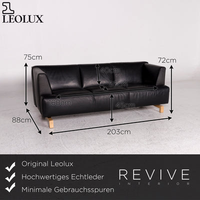 Leolux Leder Sofa Schwarz Dreisitzer Couch #9900