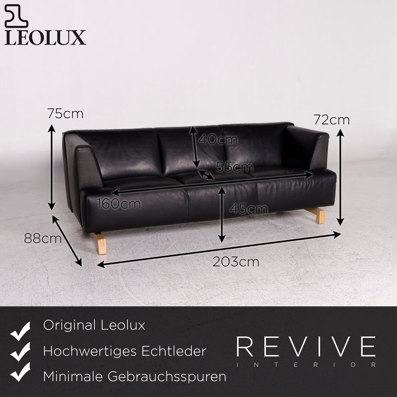 Leolux Leder Sofa Schwarz Dreisitzer Couch 