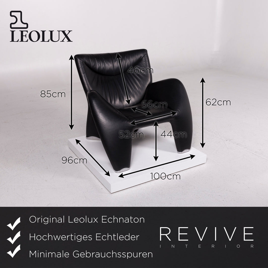 Leolux Akhenaten leather armchair black incl. stool #11720