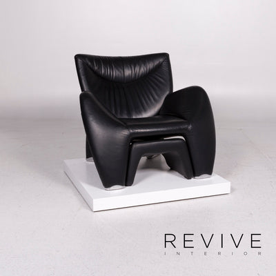 Leolux Echnaton Leder Sessel Schwarz inkl. Hocker #11720