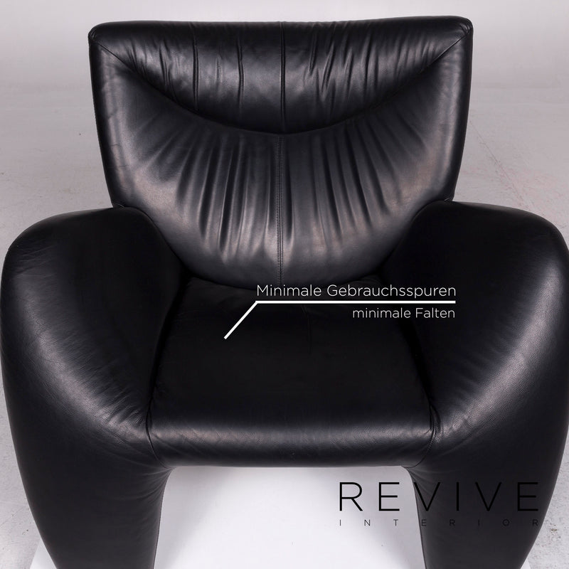 Leolux Echnaton Leder Sessel Schwarz inkl. Hocker 
