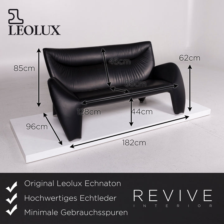 Leolux Akhenaten Leather Sofa Black Two Seater Couch #11721