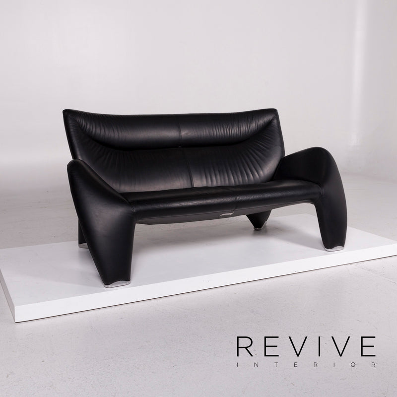 Leolux Echnaton Leder Sofa Schwarz Zweisitzer Couch 